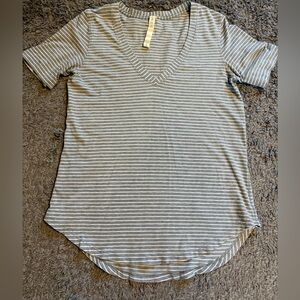 Lululemon Athletica Gray Striped V-Neck Love Tee